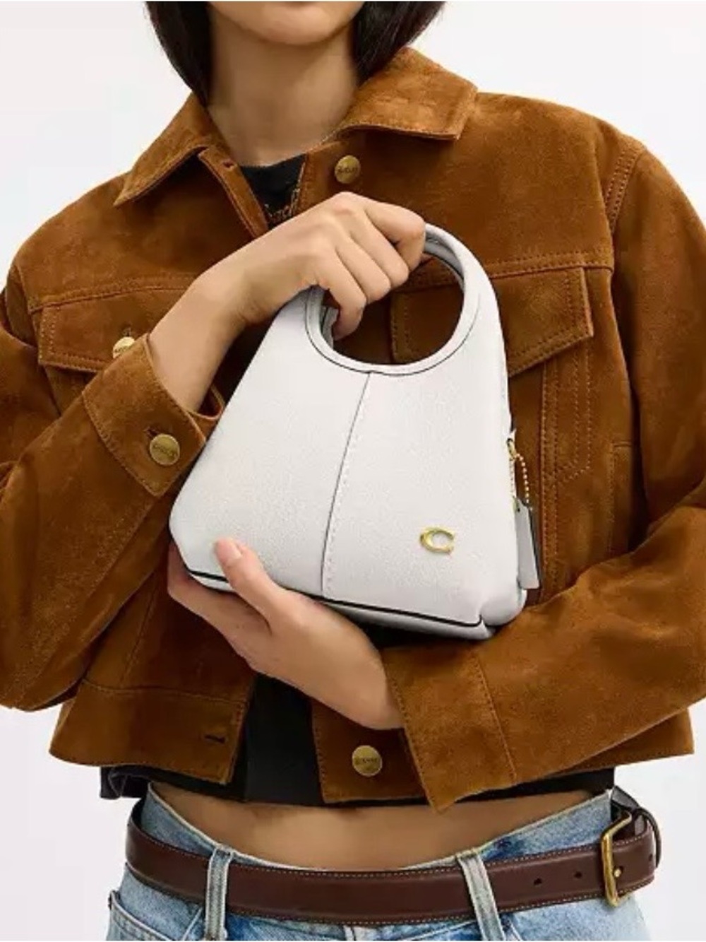 Coach White Pebbled Leather Mini Top-Handle Bag with Gold Accent